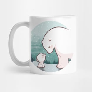 Cute cub polar bear and mum character design with snowflake background. Vector illustration Mug